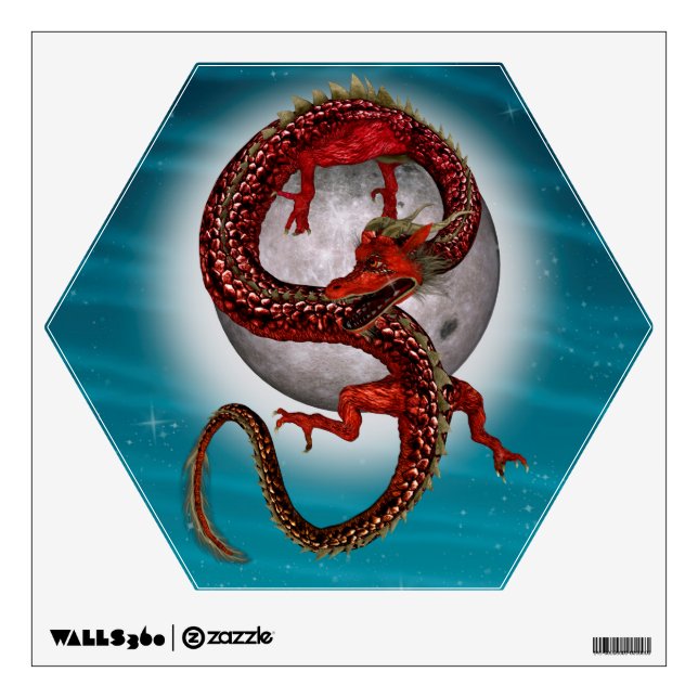 Red Eastern Dragon - Mythical Fantasy Creature Wall Decal (Front)