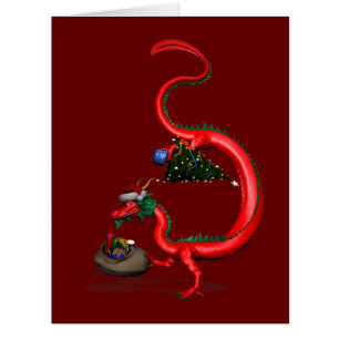 Red Eastern Dragon Santa Claus Cards
