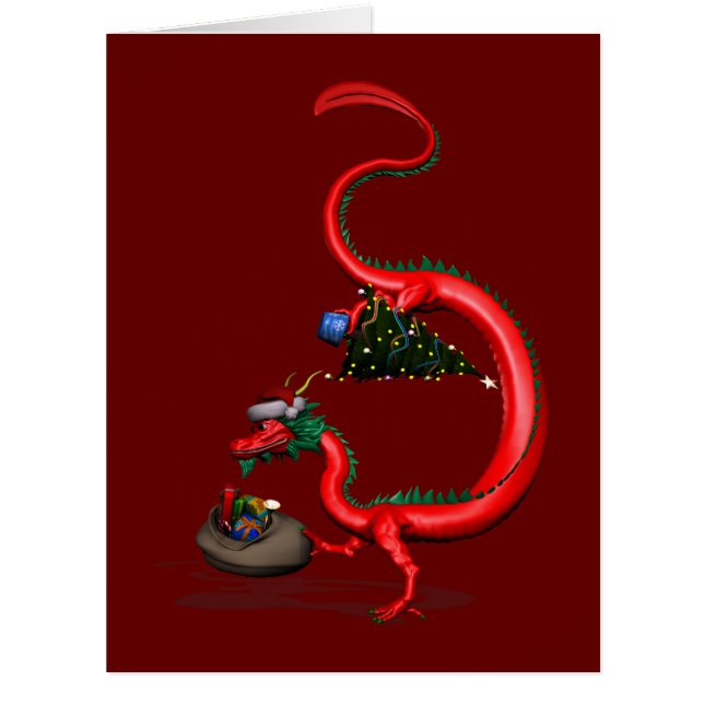 Red Eastern Dragon Santa Claus Cards (Front)