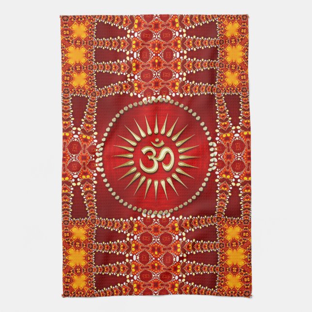 Red Eastern OM Meditation Yoga Home Decor Towel (Vertical)