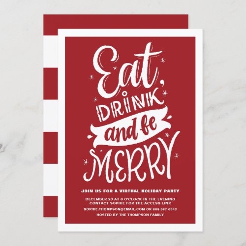 Red Eat Drink and Be Merry Virtual Christmas Party Invitation