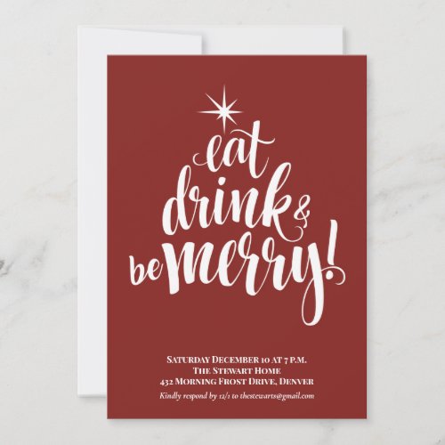 Red Eat Drink  Be Merry Christmas Party Invitation