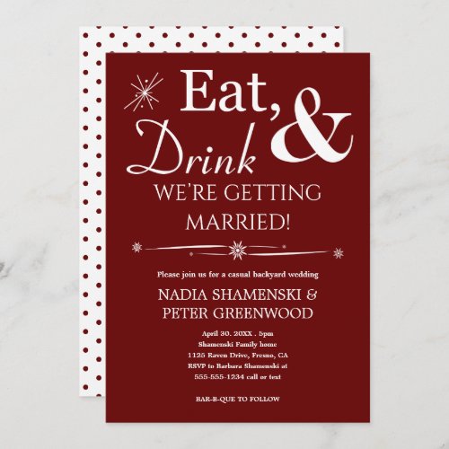 Red Eat Drink Getting Married Backyard Wedding Invitation