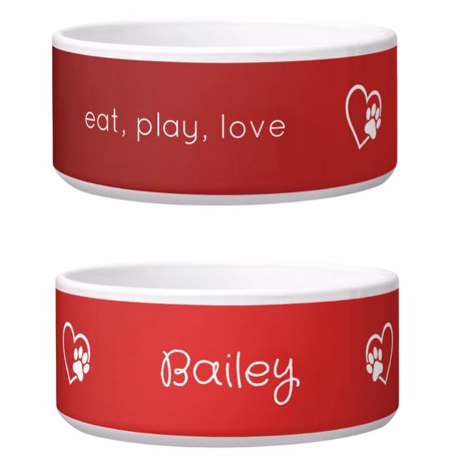 Red 'eat, play, love' Dog Name Bowl (Creator Uploaded)