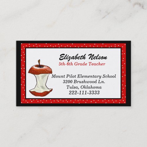 Red Eaten Apple Teachers business card