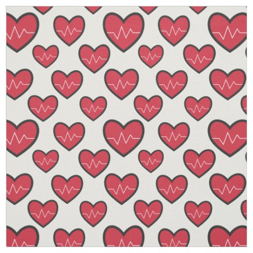 Red ECG Hearts Medical Pattern Fabric