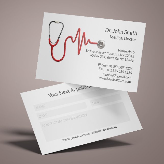Red ECG Wave Stethoscope EKG Line Medical Appointment Card (Creator Uploaded)