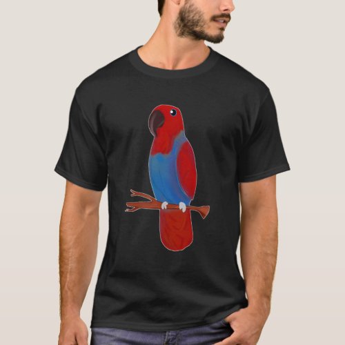 Red Eclectus Parrot Female Bird Drawing T_Shirt