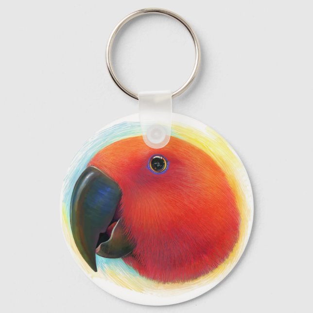 Red eclectus parrot realistic painting keychain (Front)