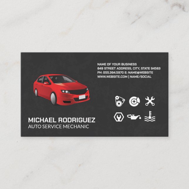 Red Economy Car | Auto Services Business Card (Front)