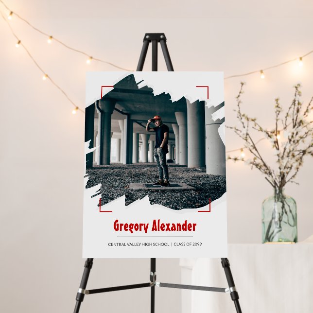 Red Edgy Abstract Brushstroke Photo Graduation Foam Board (In Situ (Stand))