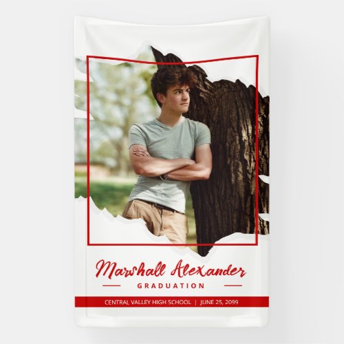 Red Edgy Abstract Torn Photo Graduation Banner