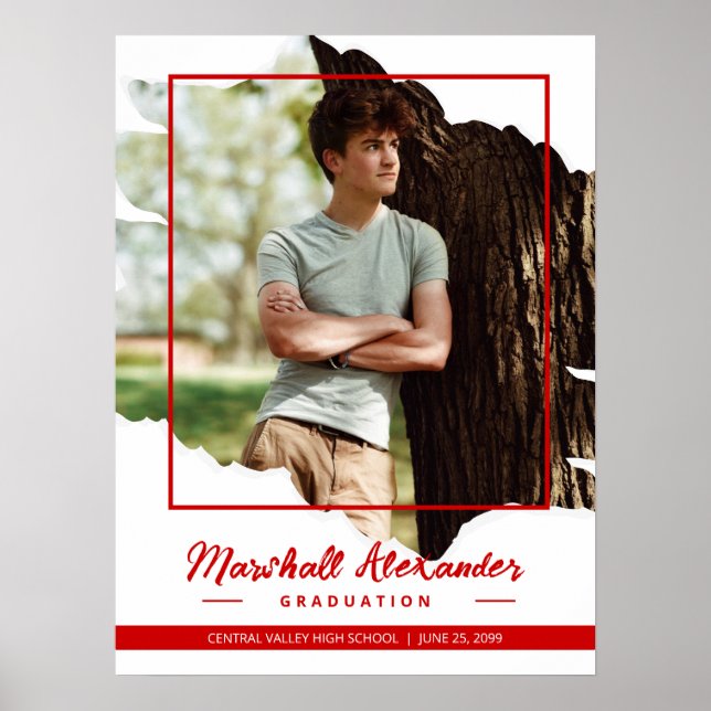 Red Edgy Abstract Torn Photo Graduation Poster (Front)