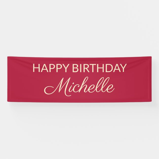 Red Editable Color Happy Birthday Name Banner (Horizontal)