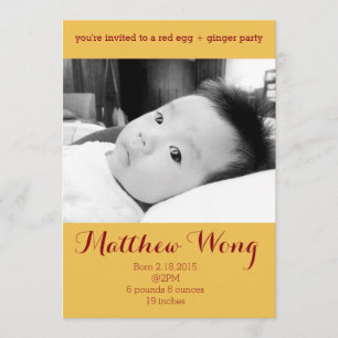 Red Egg and Ginger Party 100 days old Chinese Invitation