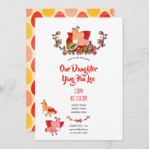 Red Egg Ginger Party Invites Watercolor Birds