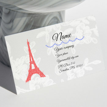 Red Eiffel Tower & Blue Diamonds On Lace Business  Business Card by FairyWoods at Zazzle