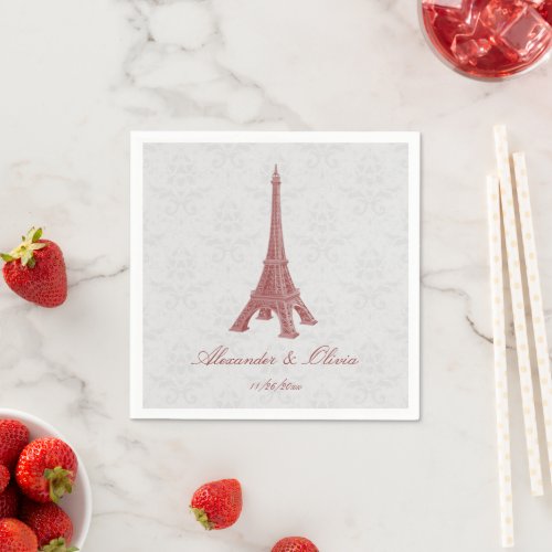 Red Eiffel Tower Damask Bridal Shower Napkins