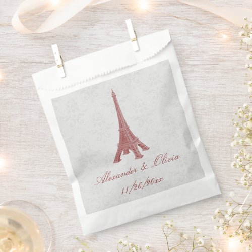 Red Eiffel Tower Damask Wedding Favor Bag