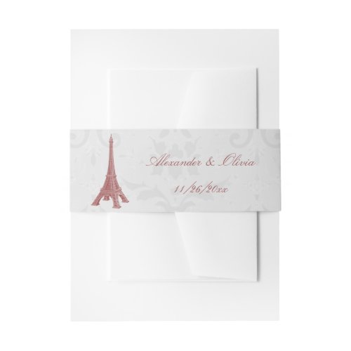 Red Eiffel Tower Damask Wedding Invitation Invitation Belly Band