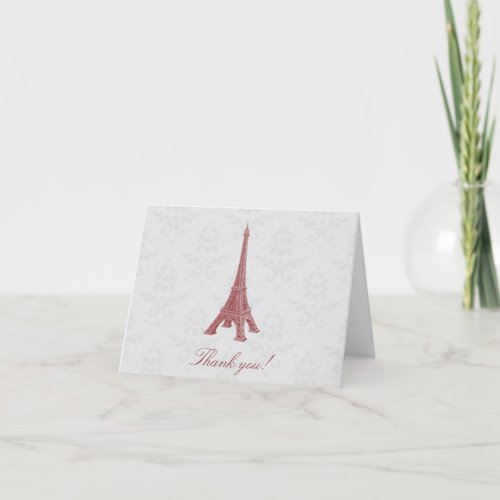 Red Eiffel Tower Damask Wedding Thank You