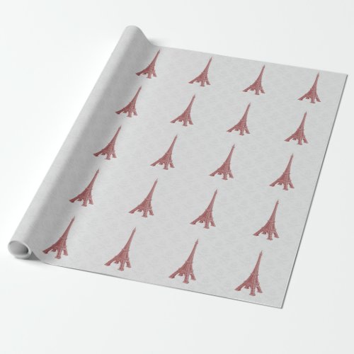Red Eiffel Tower Damask Wedding Wrapping Paper