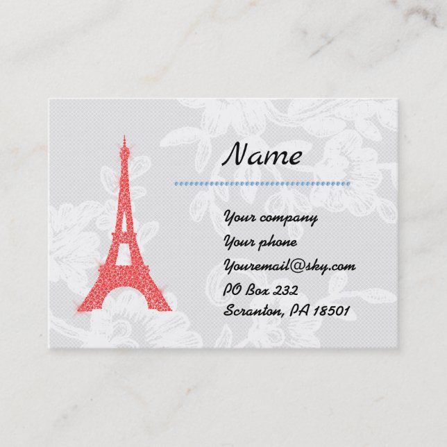 Red Eiffel Tower on Lace Business Card (Front)