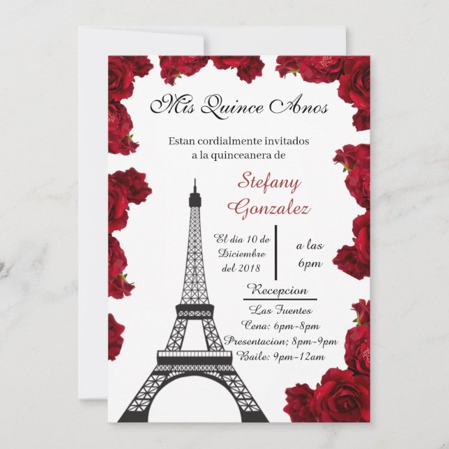 Red eiffel tower paris invitation (Front)