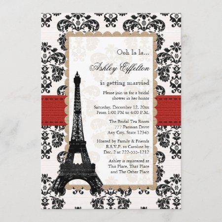 Red Eiffel Tower Parisian Bridal Shower Invitation