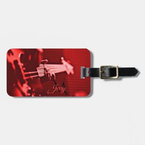 Red Electric Bass Guitar Monogram Luggage Tag