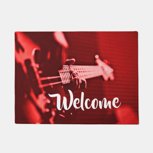 Red Electric Bass Guitar Player Doormat (Front)