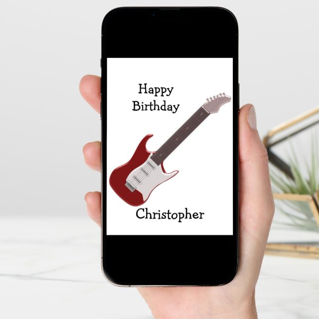 Red Electric Guitar Design Just Add Name Birthday Card (Front Digital)