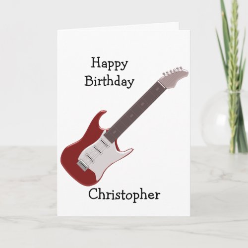 Red Electric Guitar Design Just Add Name Birthday Card