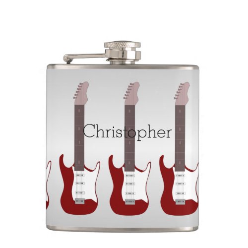Red Electric Guitar Design Personalised Flask