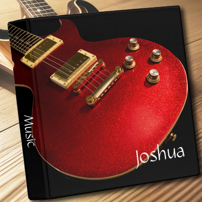 Red Electric Guitar Organizer Music Lessons Chords 3 Ring Binder (Guitar lessons binder)