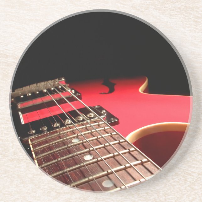 Red Electric Guitar Photo - PERSONALIZE Sandstone Coaster (Front)