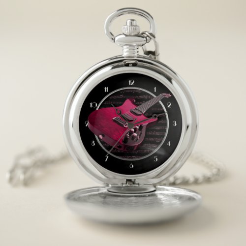 Red Electric Guitar Pocket Watch