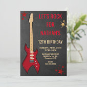 Red Electric Guitar Rockstar Birthday Party Invite (Standing Front)