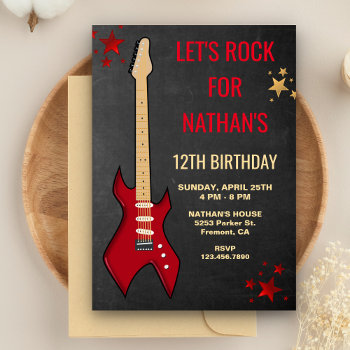 Red Electric Guitar Rockstar Birthday Party Invite by ShabzDesigns at Zazzle