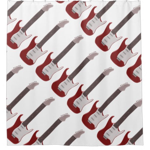 Red Electric Guitar White Shower Curtain