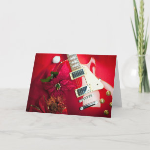 Red Electric Guitar With Christmas Ornaments Holiday Card