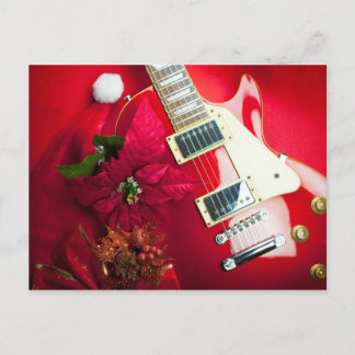 Red Electric Guitar With Christmas Ornaments Holiday Postcard