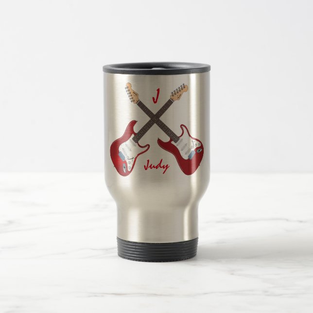 Red Electric Guitars | Personalized Travel Mug (Center)