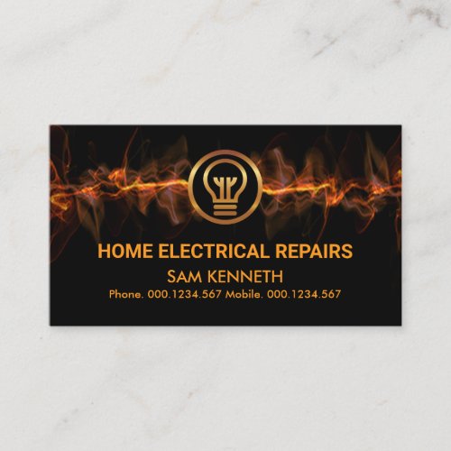 Red Electric Lightning Gold Stripe Electrician Business Card