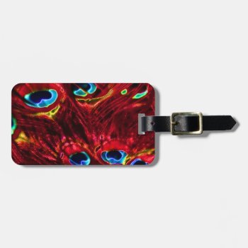 Red Electro Peacock Feathers Luggage Tag by StarStruckDezigns at Zazzle