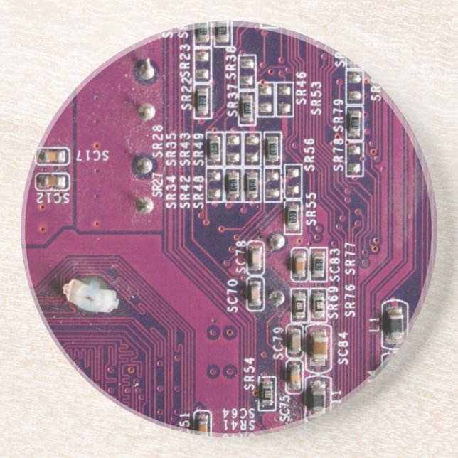 Red Electronic Circuit Board Drink Coaster (Front)