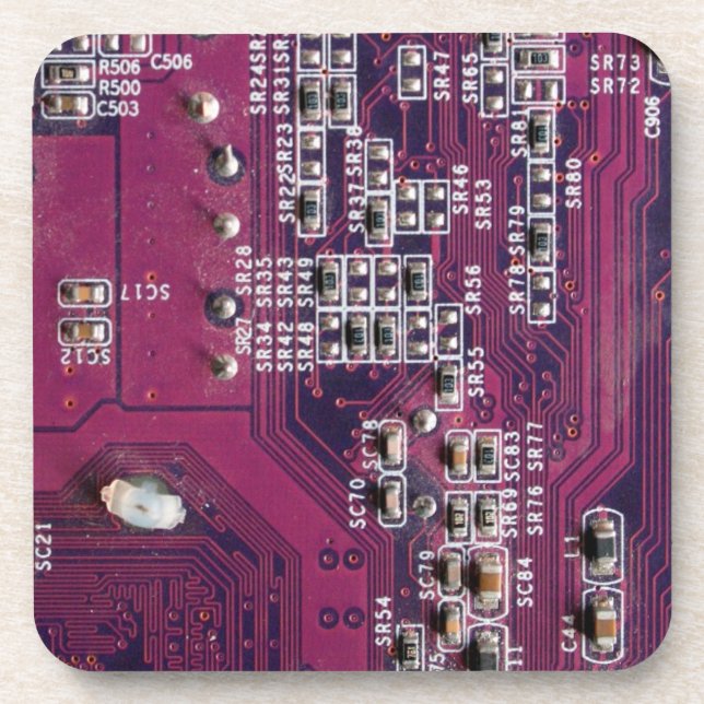 Red Electronic Circuit Board Drink Coaster (Front)