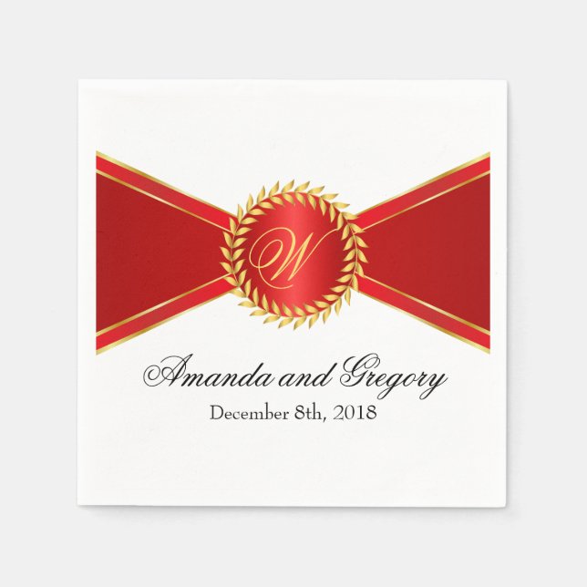 Red Elegance Monogram Paper Napkins (Front)
