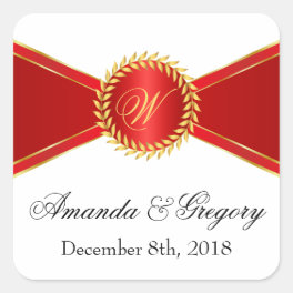Red Elegance Monogram Square Sticker