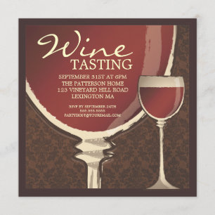 Red Elegance Wine Glass Wine Tasting Party Invitation